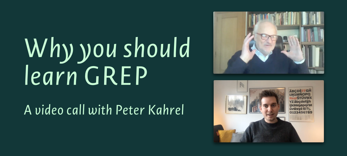 Aufmacher für den Artikel »Why you should learn GREP – A video call with Peter Kahrel«