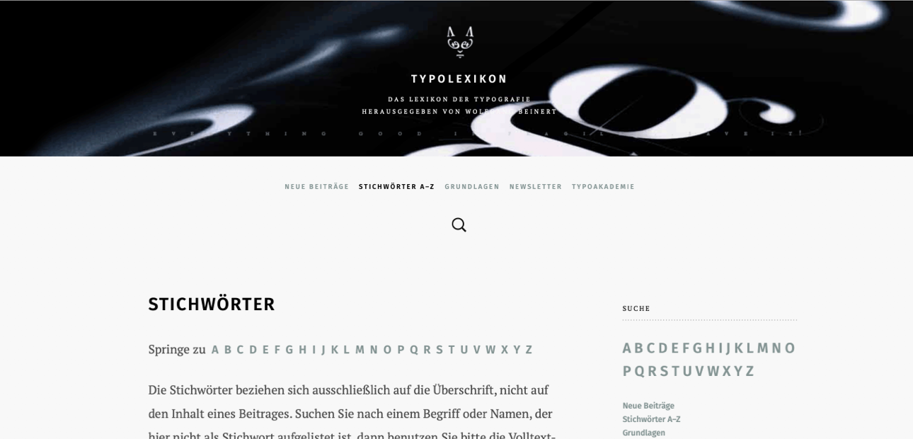 Screenshot der Website »Typolexikon«